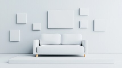 Modern Minimalist White Sofa and Wall Art