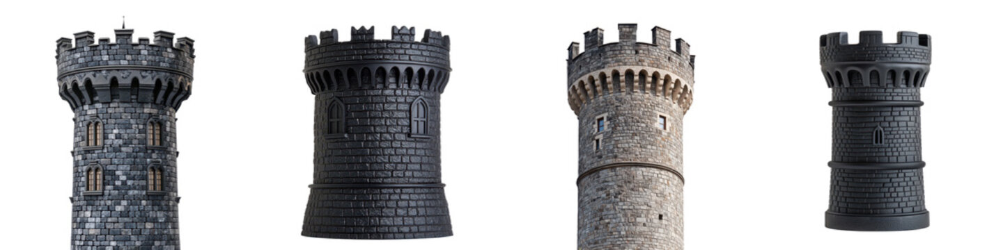 Majestic Medieval Castle Towers with Crenelated Battlements and Imposing Turrets Overlooking a Scenic Landscape  Historic Fortified Architecture from the Bygone Era