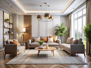 Fototapeta premium Modern 3D architecture showcases a minimalist living room.
