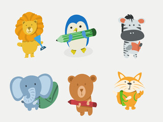 Fototapeta premium Cute set animals with back to school concept design vector illustration