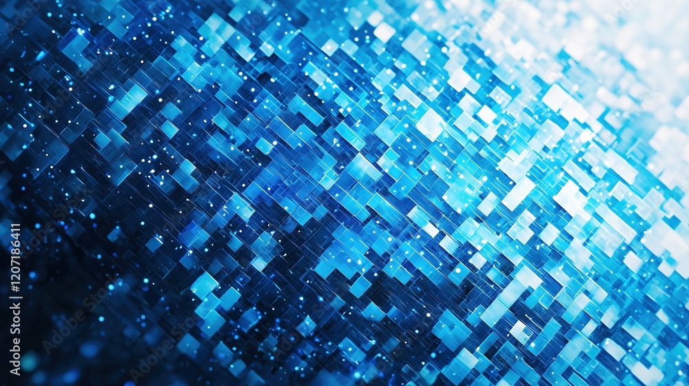 Aufkleber abstract digital pattern featuring blue geometric shapes and glowing light effects, creating a futur
