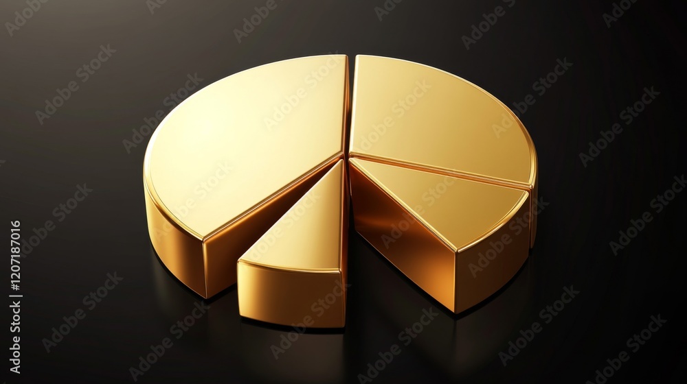 Poster A golden pie chart with sleek metallic segments, set on a dark gradient background, representing investment proportions in gold
