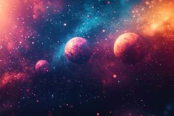 Minimalist planets with abstract designs, floating in a serene space scene, evoking a sense of calm and endless possibility.