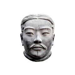 Close-up of a weathered terracotta warrior head against a Transparent background