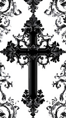 PNG Gothic Christian cross pattern illustration wallpaper black white style.