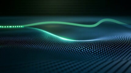 A line graph with smooth curves and glowing data points on a dark digital grid, giving a futuristic look with blue and green hues