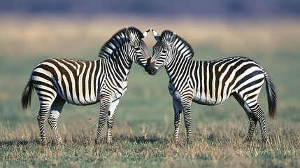 Obraz premium two zebras having a playful fight , They are standing up on their back legs and kicking each other playfully , It looks like they are having a good time