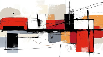 Abstract Geometric Art with Bold Colors and Dynamic Lines