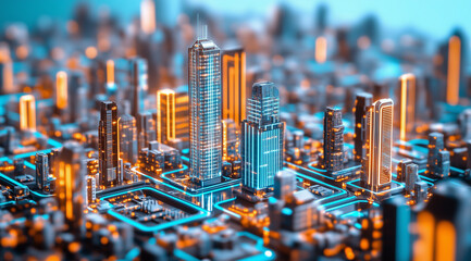 Obraz premium A futuristic cityscape in the metaverse at night