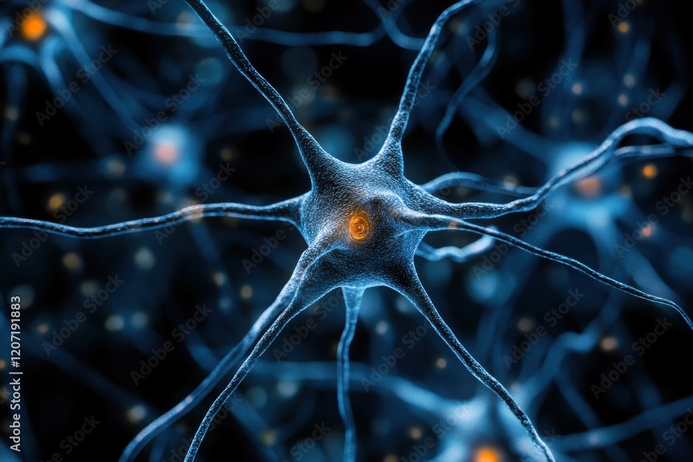Poster detailed view of a neuron showcasing its structure and connections within the nervous system