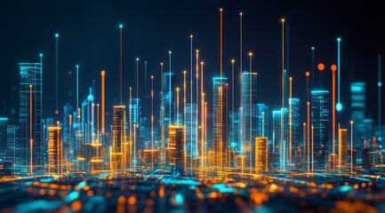 A futuristic cityscape in the metaverse at night