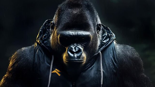 gorilla wearing sportswear over dark background