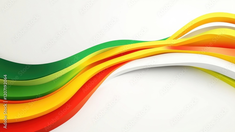 Poster abstract colorful wave design: vibrant green yellow red and white curves flowing dynamically on whit