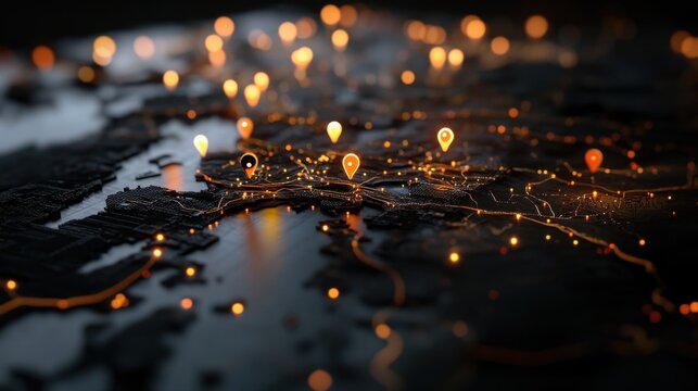 Transit Driver Appreciation Day Glowing geolocation pins on digital map displaying global connectivity