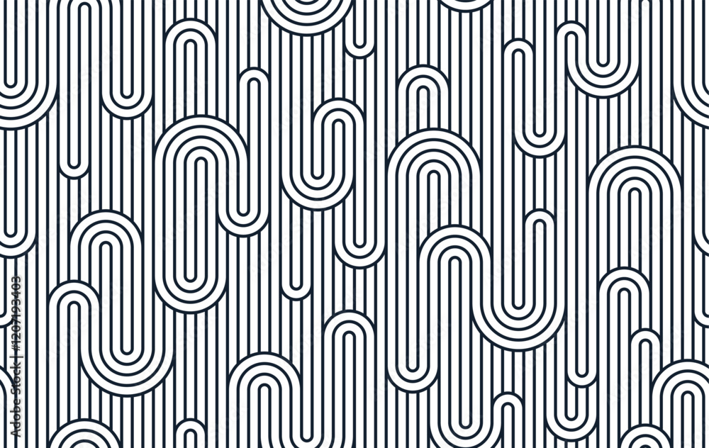 Poster funky lines seamless pattern, vector abstract geometric background with parallel and curvy lines, as