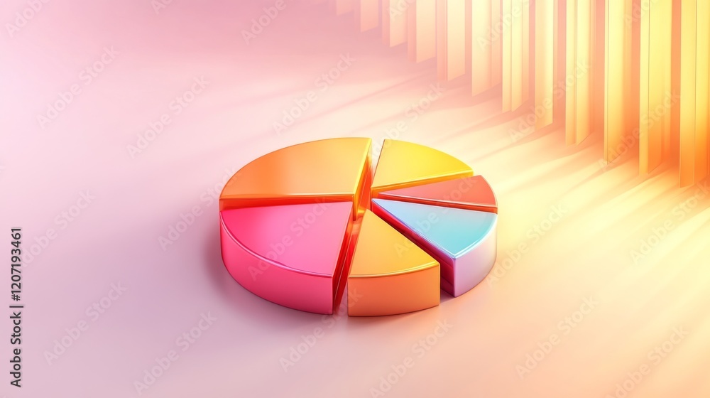 Poster a modern pie chart with colorful slices set on a light gradient background, with slight d effects an