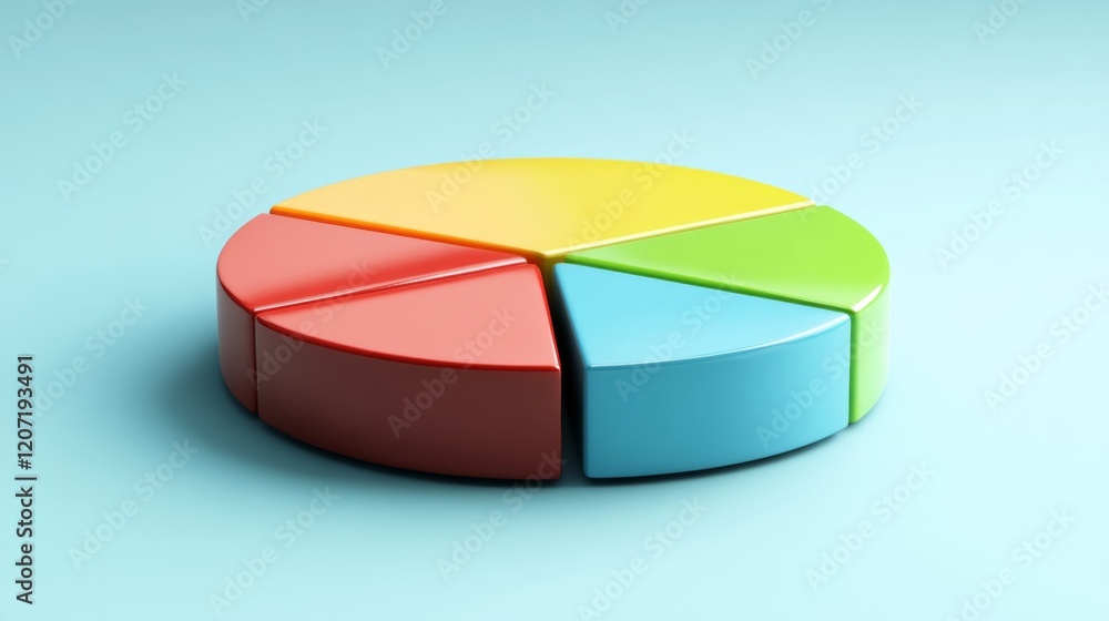 Aufkleber a modern pie chart with colorful slices set on a light gradient background, with slight d effects an