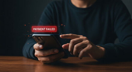 Payment Failed Alert on Smartphone: Digital Transaction Error with Red Warning Icon
