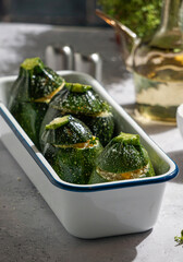 stuffed whole zucchini, minced meat, vegan minced meat, vegetables, gluten free food