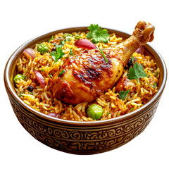 chicken biryani with vegetables on a transparent background