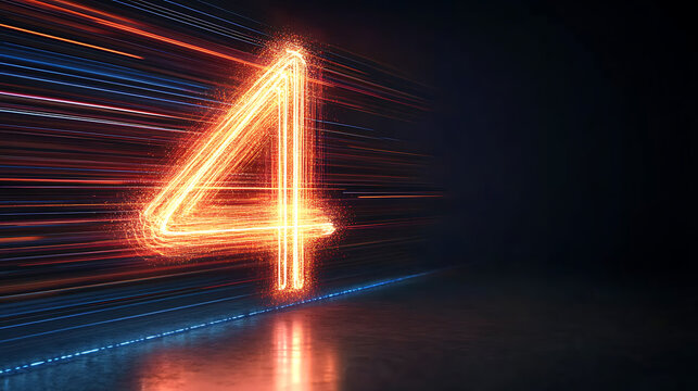 bold and illuminated number "4" constructed from light trails in motion, set against a dark background