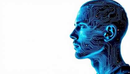 Artificial Intelligence Concept Human Head With Circuit Board Pattern Showing AI