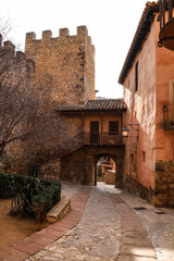 Naklejka premium Narrow street with beautiful houses in Albarracin town