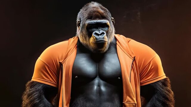 gorilla fitness athlete or bodybuilder wearing sportswear over dark background