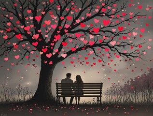 couple under heart tree, royalty free