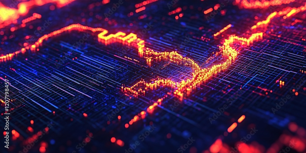 Poster abstract digital data flow network red blue glow