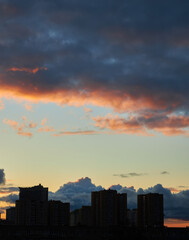 Dramatic Sunset Clouds Over City Skyline