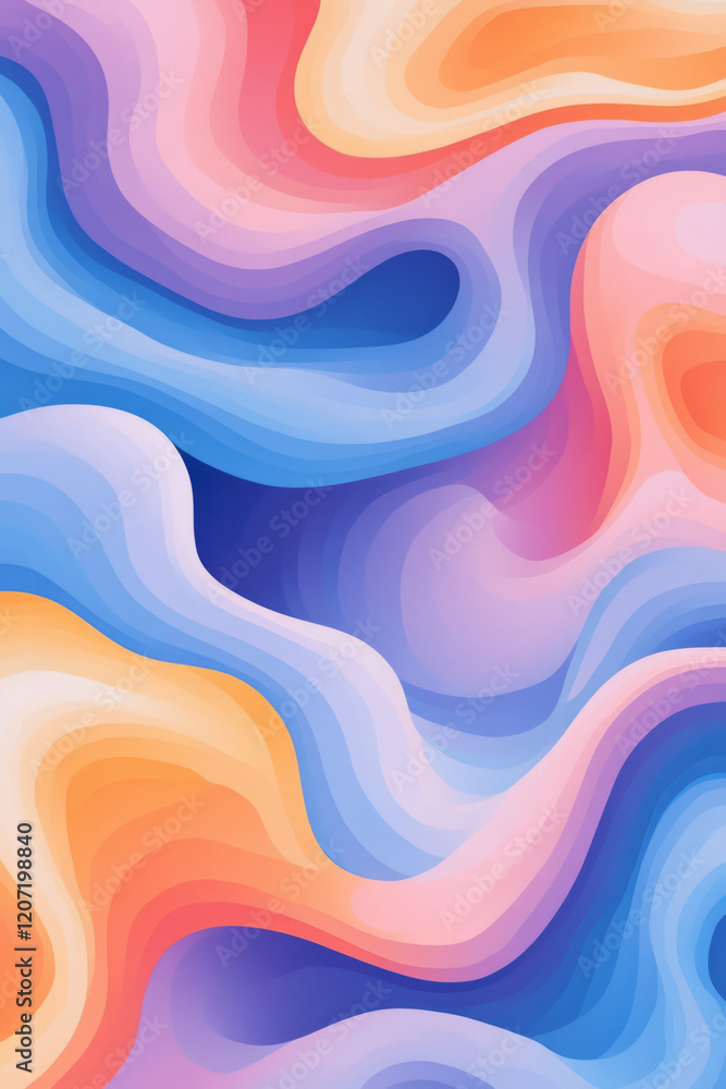 Poster A dynamic abstract pattern of intertwining waves in radiant neon blue and purple gradients, emphasizing fluidity and energy,