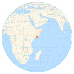 Map showing the location of the city Mogadishu in Somalia (Eastern Africa) on the earth globe.