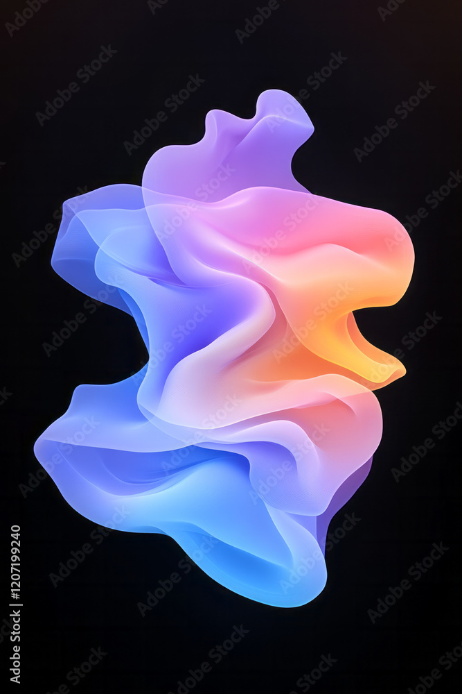 Aufkleber a tranquil abstract wave composition with gentle neon blue and purple gradients rolling smoothly acr