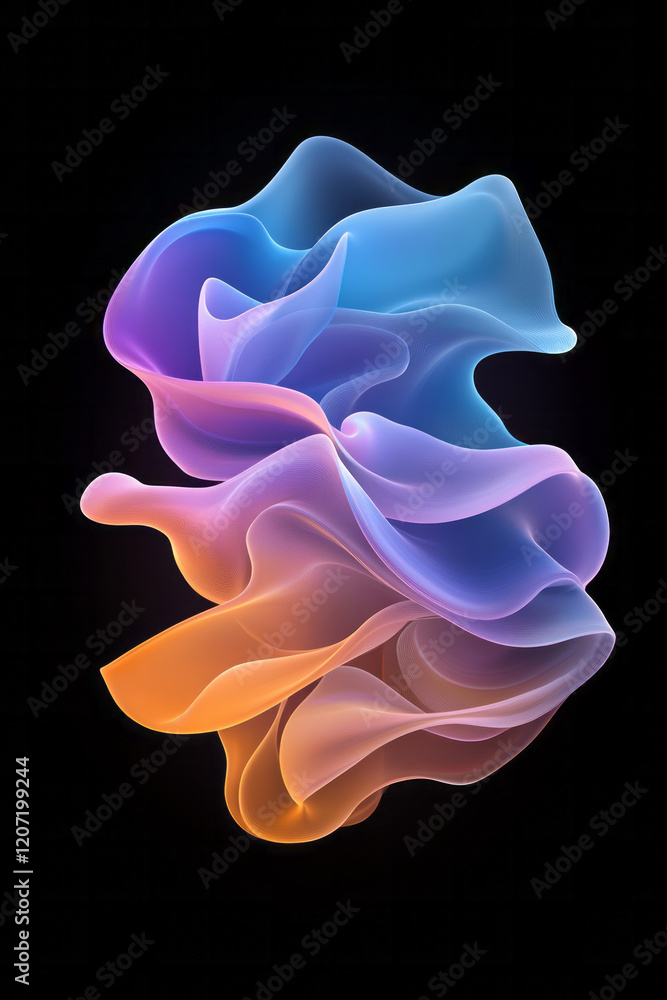 Poster a tranquil abstract wave composition with gentle neon blue and purple gradients rolling smoothly acr