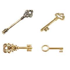 3D rendering of a golden key on a white background
