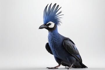 Fototapeta premium Vibrant blue bird with a distinctive crest, perched against a white background.