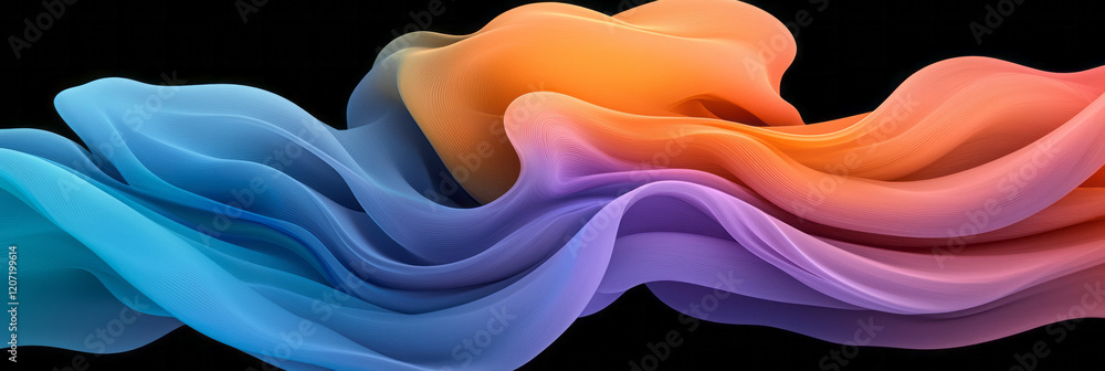 Poster A striking abstract pattern of vibrant, multicolored lines intertwining with smooth gradient curves, symbolizing connectivity and flow,