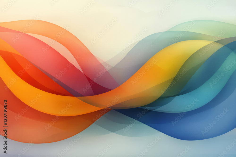 Poster a vibrant abstract composition with sweeping lines and gradient curves in bold colors, evoking a sen
