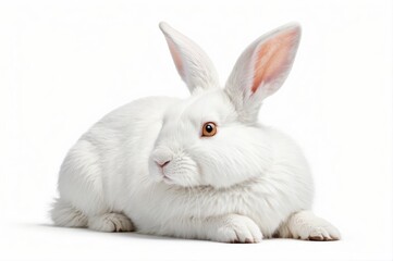 Obraz premium White rabbit sitting on white background.