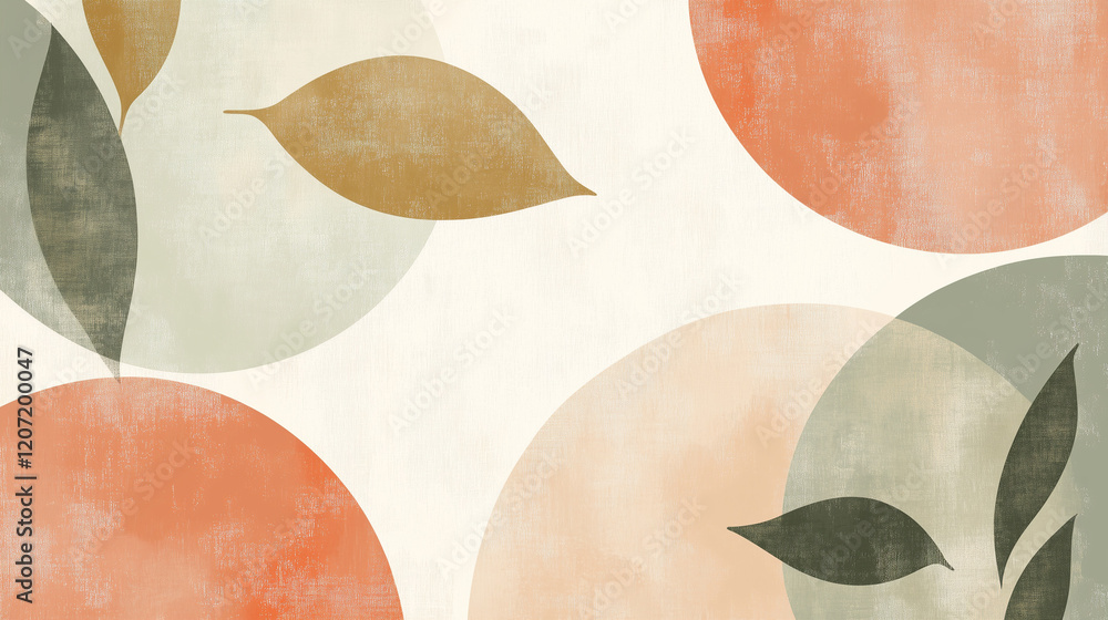 Poster abstract boho pattern with circles and leaves