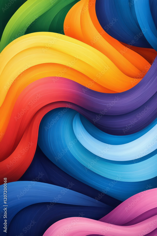 Leinwandbilder A dynamic abstract artwork featuring vibrant lines weaving through intricate gradient curves, creating a lively and engaging pattern,