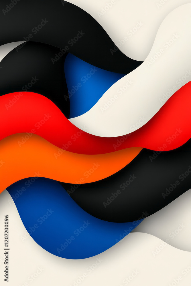 Poster an elegant abstract design with flowing gradient curves accented by vibrant, multicolored lines, enh