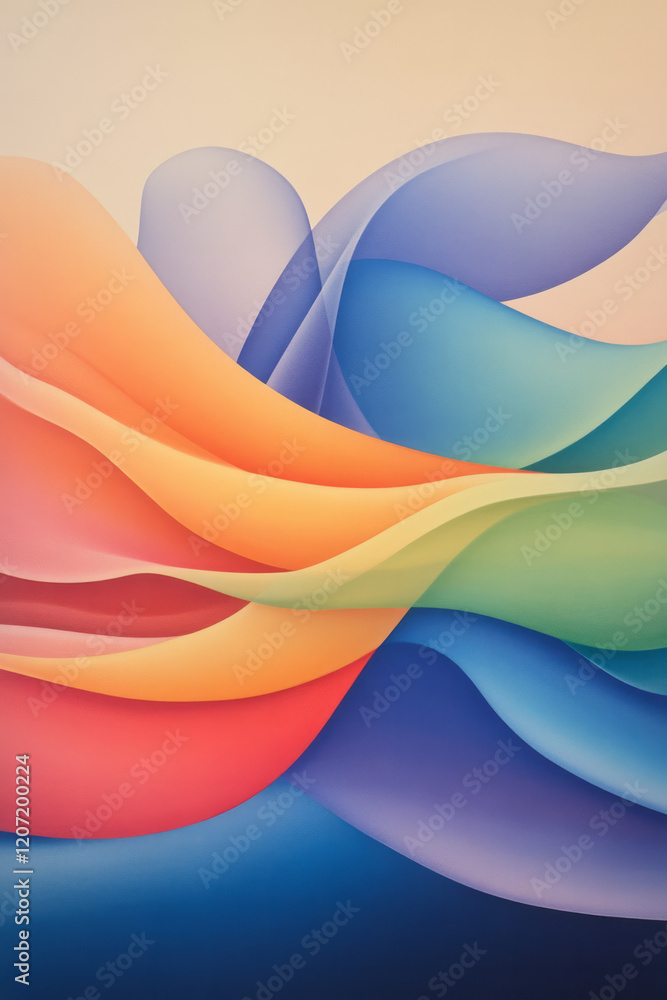 Aufkleber A modern abstract composition with radiant lines and fluid gradient curves in vibrant hues, creating an energetic and lively design,