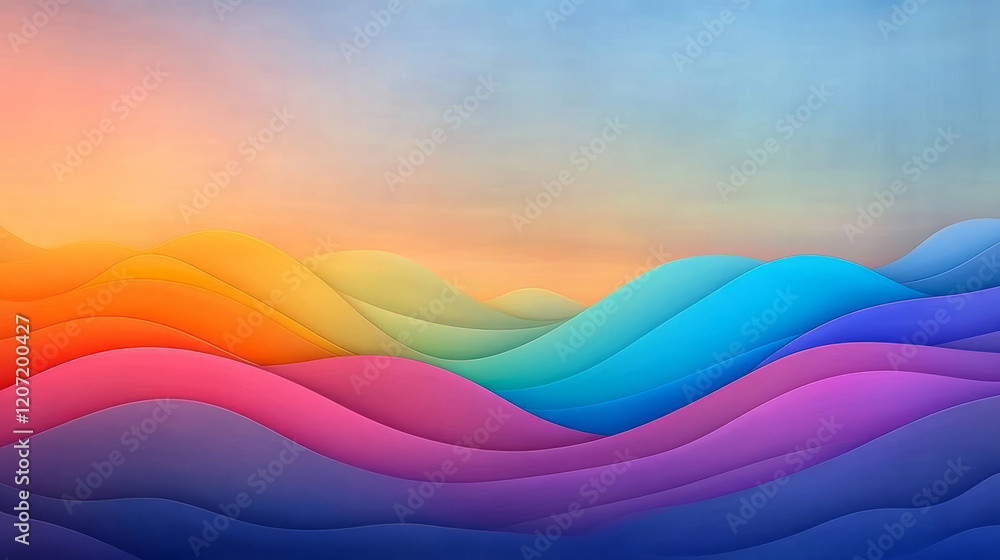 Aufkleber A dynamic scene of vibrant, colorful abstract waves with gradient vibrancy, gracefully undulating across a twilight sky,