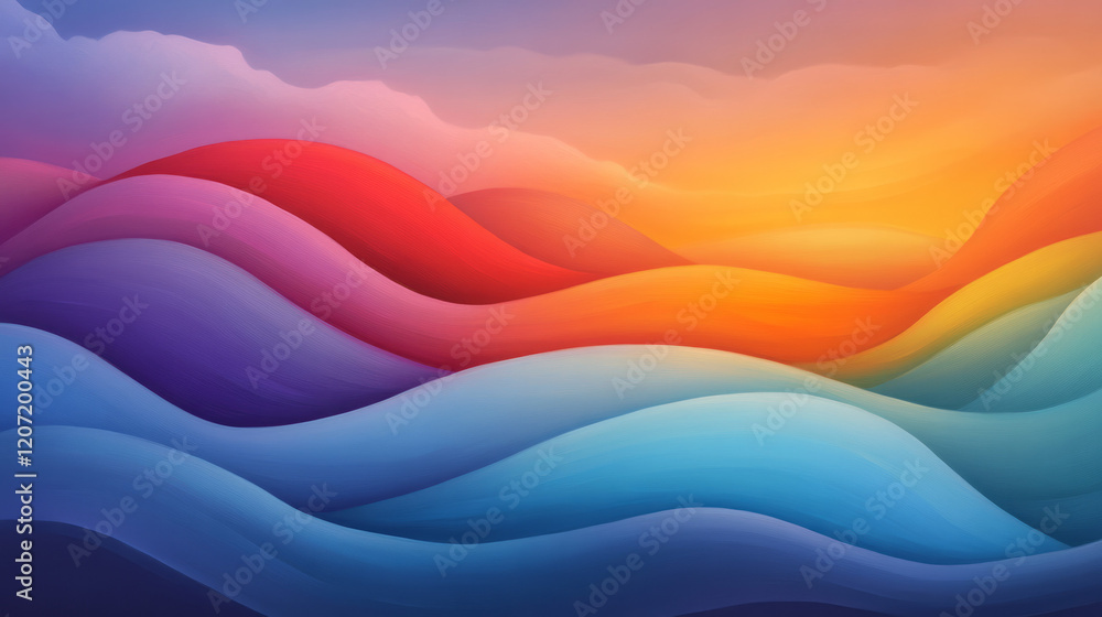 Poster a dynamic scene of vibrant, colorful abstract waves with gradient vibrancy, gracefully undulating ac
