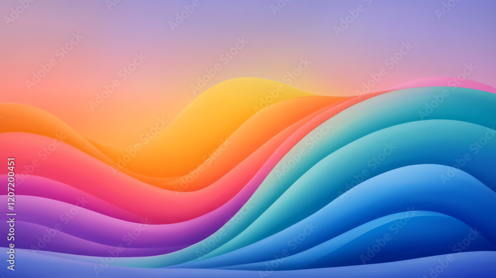 Poster a dynamic scene of vibrant, colorful abstract waves with gradient vibrancy, gracefully undulating ac