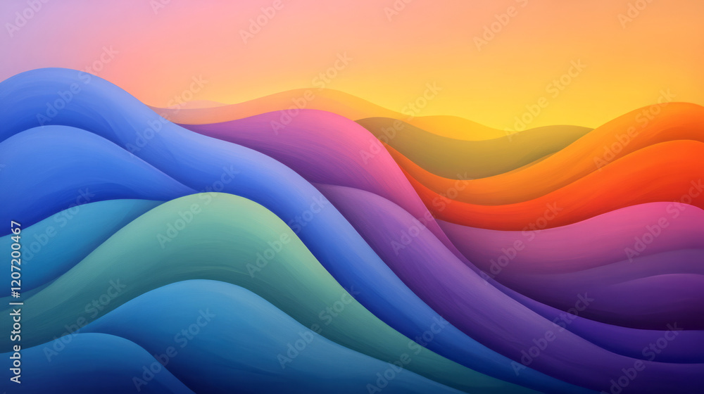 Poster a dynamic scene of vibrant, colorful abstract waves with gradient vibrancy, gracefully undulating ac