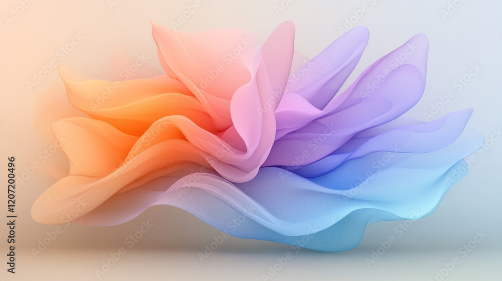 Poster a serene abstract wave design with flowing, colorful gradients in pastel tones, creating a harmoniou