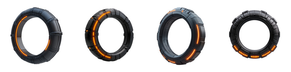 Futuristic glowing rings with intricate details and sleek designs